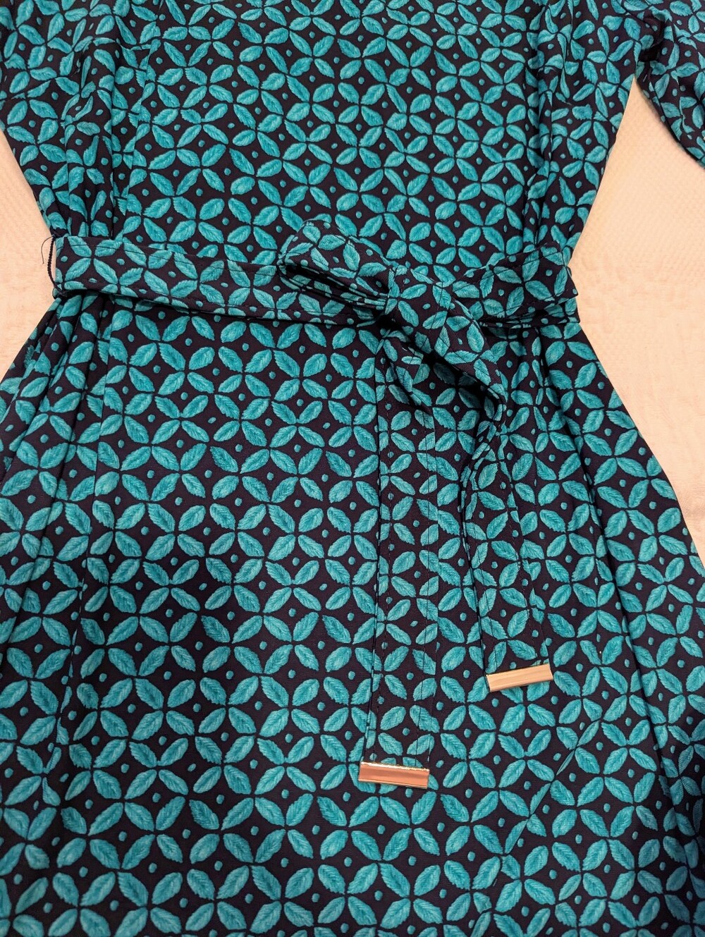 Harper Rose Teal & Navy Geometric Pattern Belted Shirt Dress - Size 8 - Picture 4 of 8